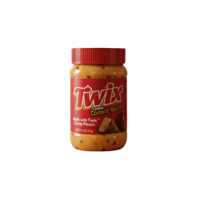Jar of Twix Creamy Cookie Butter on a white background