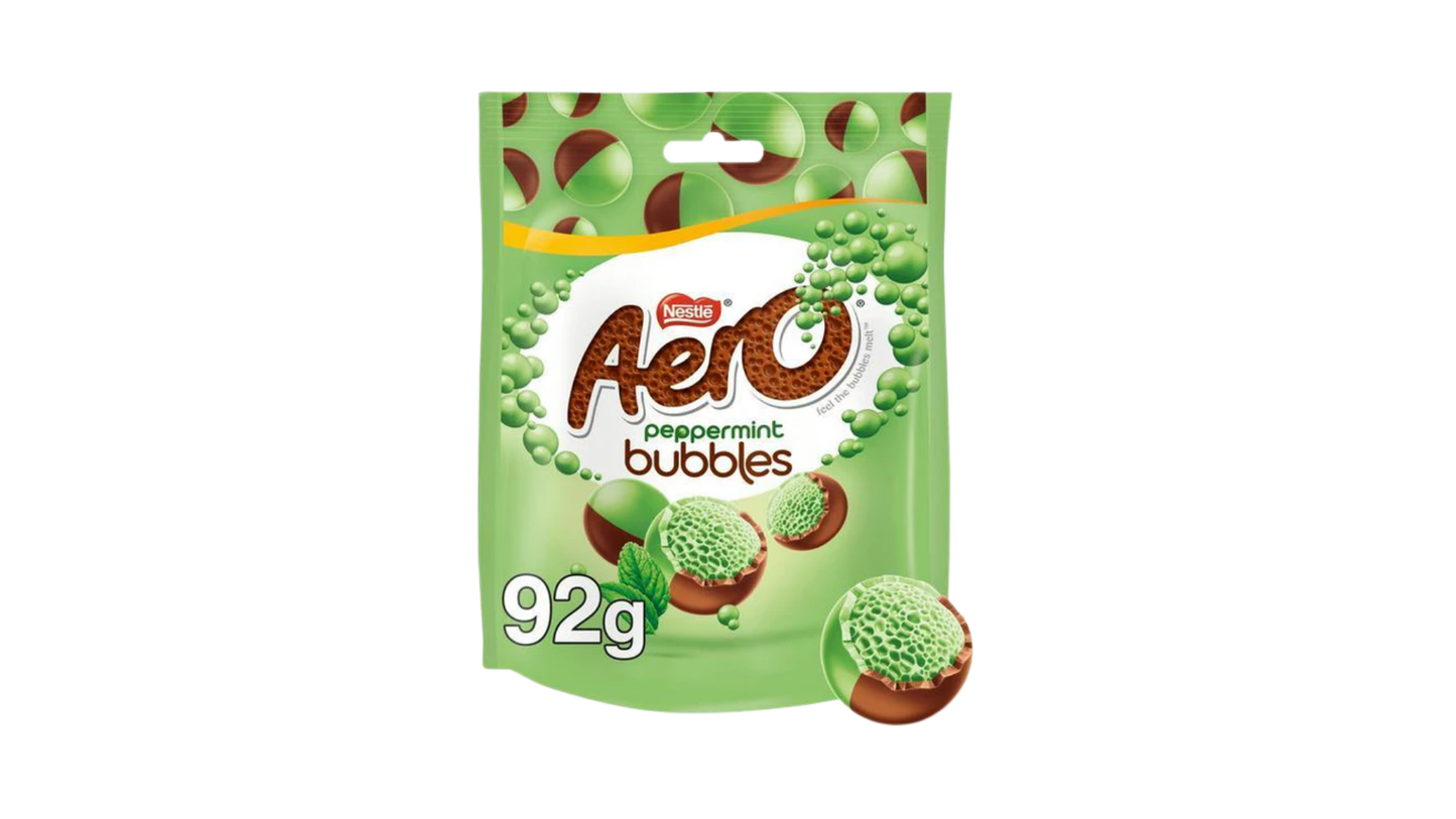 Aero Peppermint Bubbles chocolate package on a white background