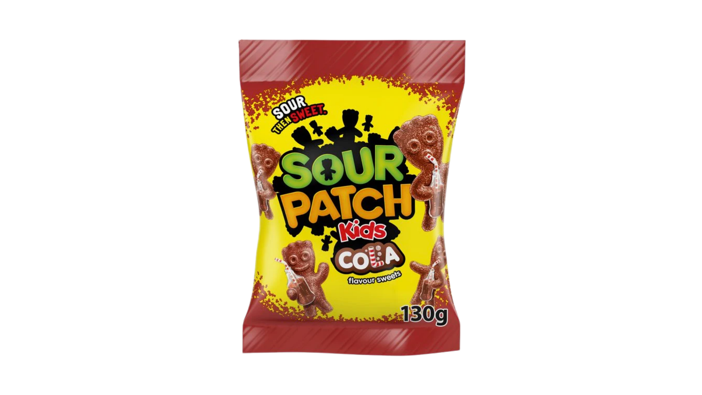 Sour Patch Kids Cola candy package on a white background
