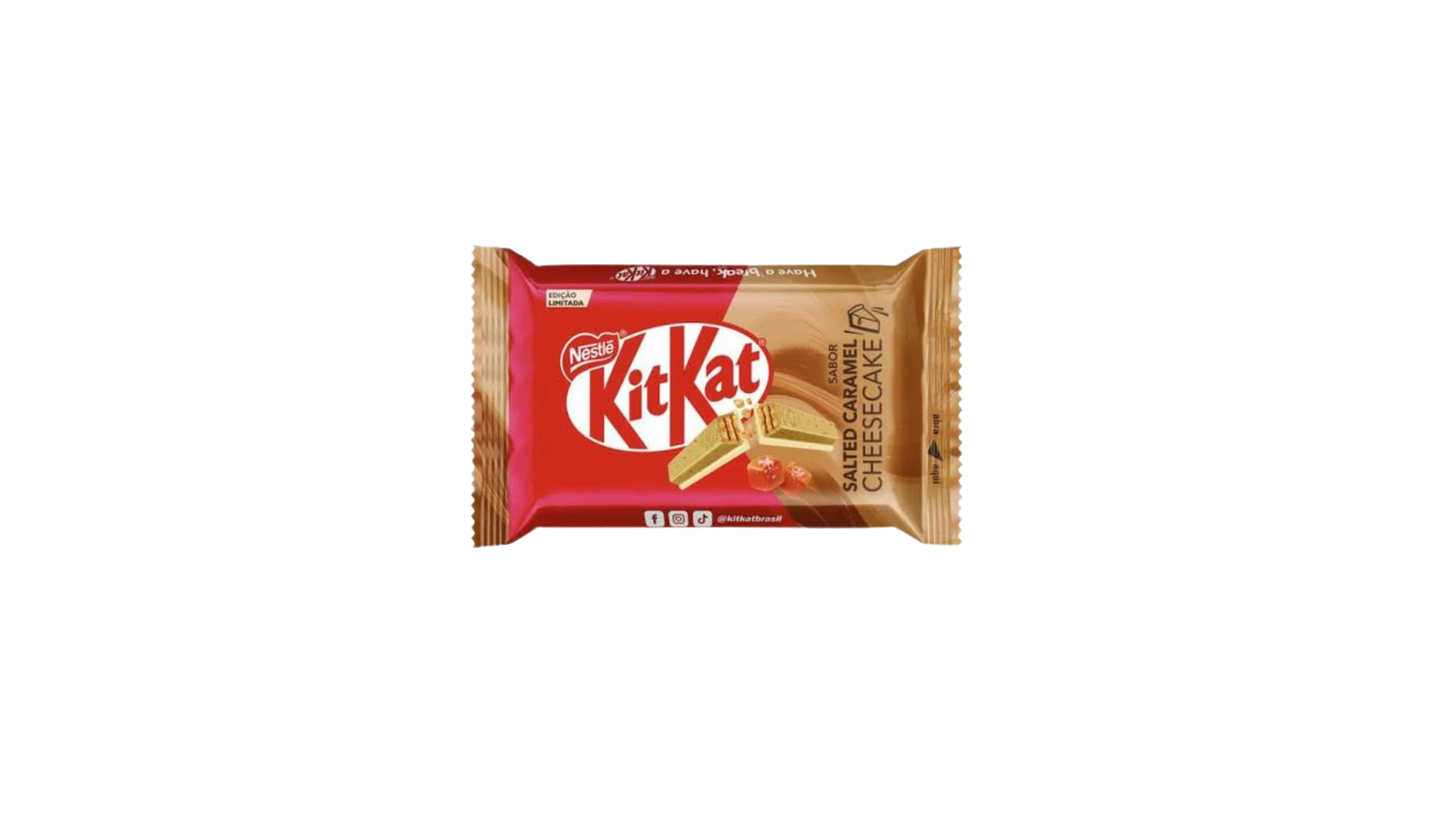 KitKat cheesecake flavor chocolate bar packaging on a white background