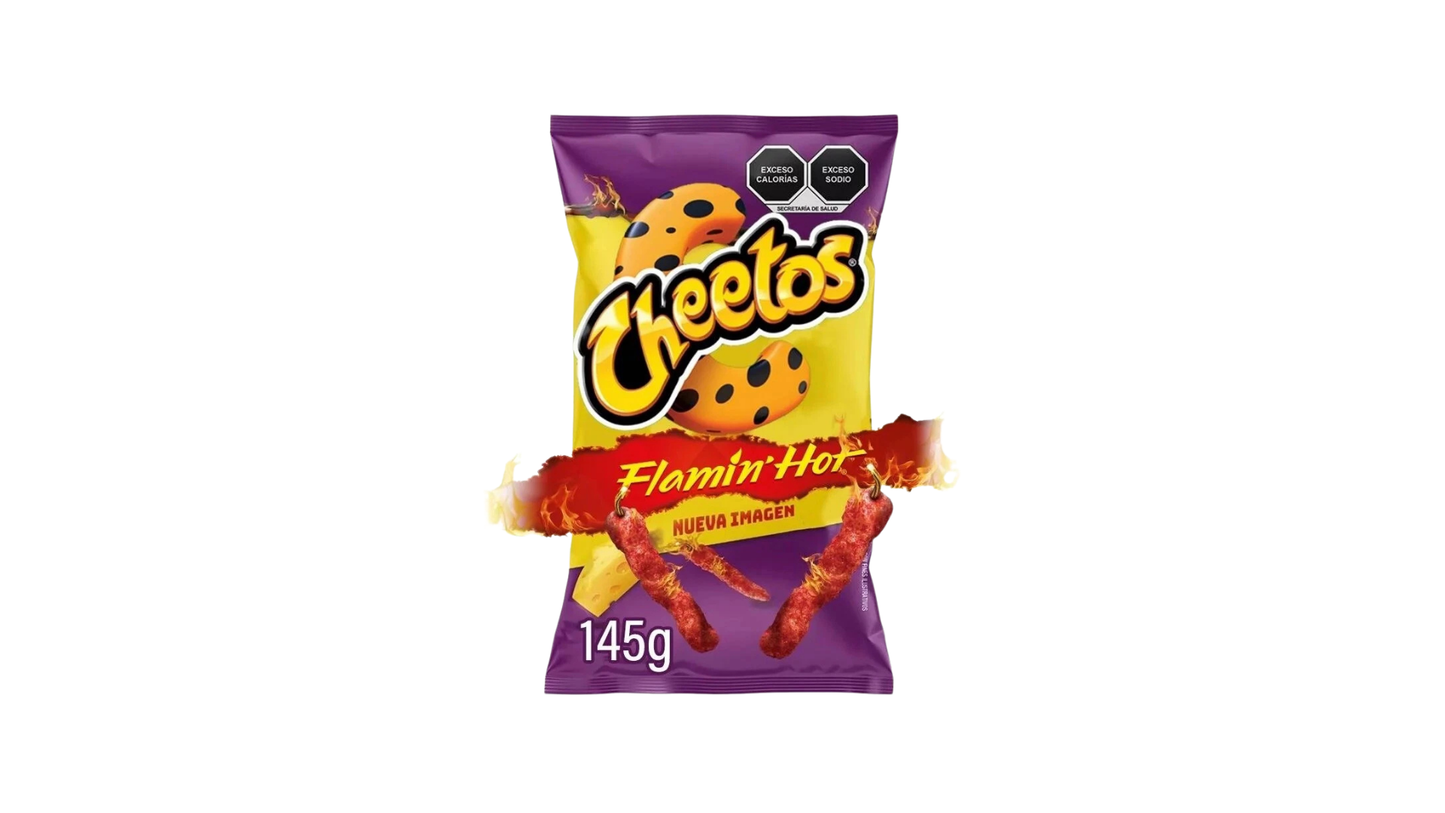 Cheetos Flamin' Hot snack packet on a white background