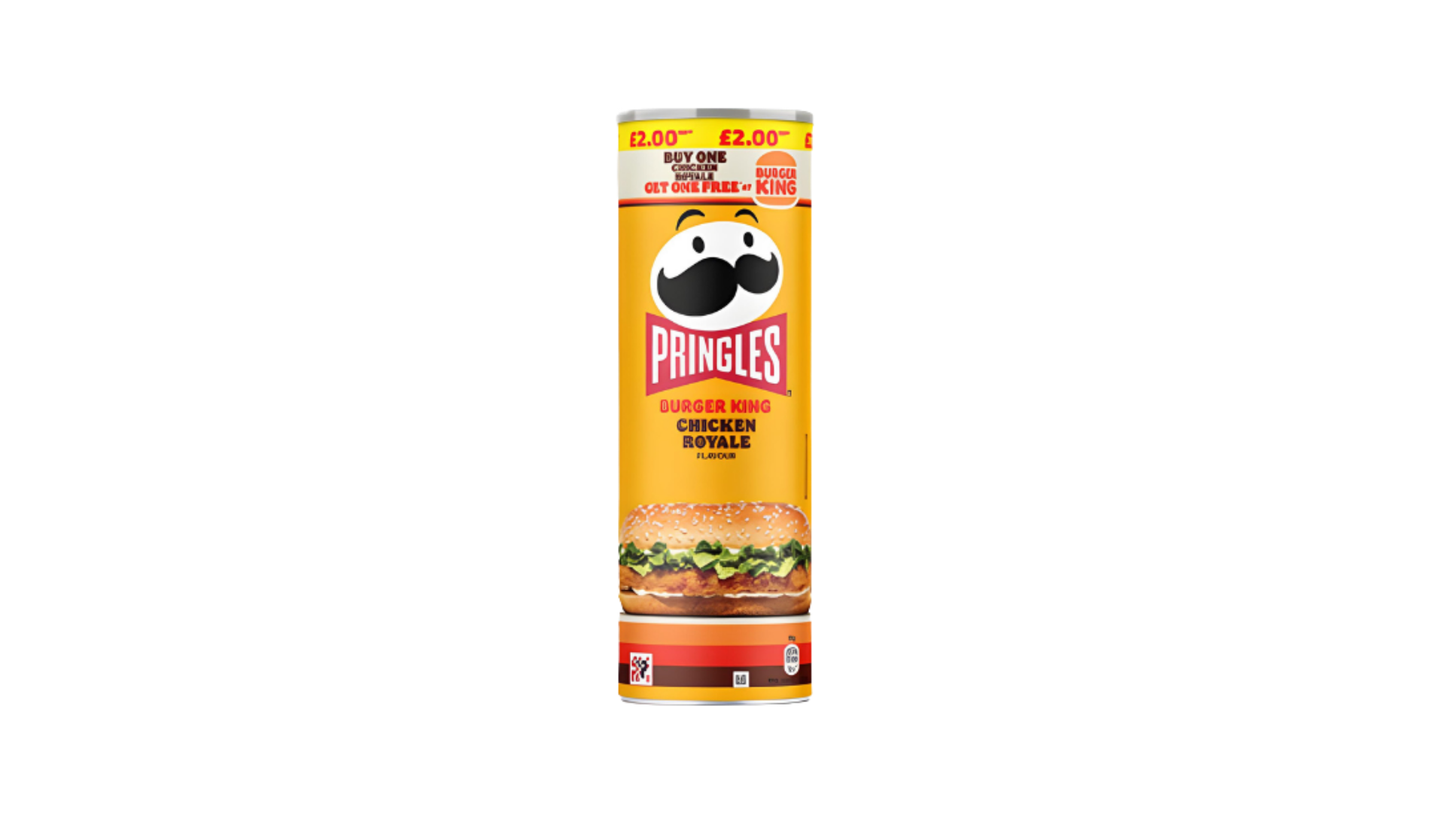 Pringles potato chip packaging with chicken wrap flavor on a white background