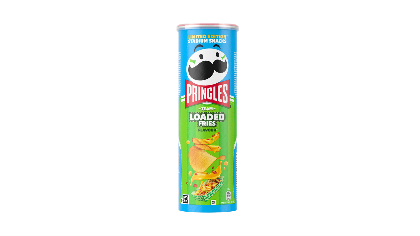 Pringles Loaded Fries potato chip can on a white background