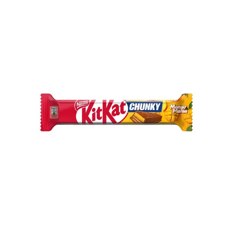 KitKat Chunky Mango Mania chocolate bar on a white background