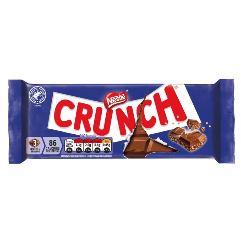 Nestle Crunch chocolate bar packaging on a white background