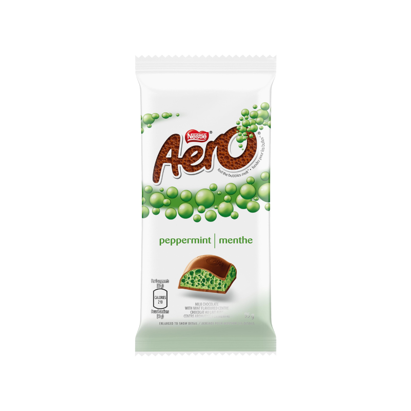 Nestle Aero peppermint chocolate bar packaging on a white background