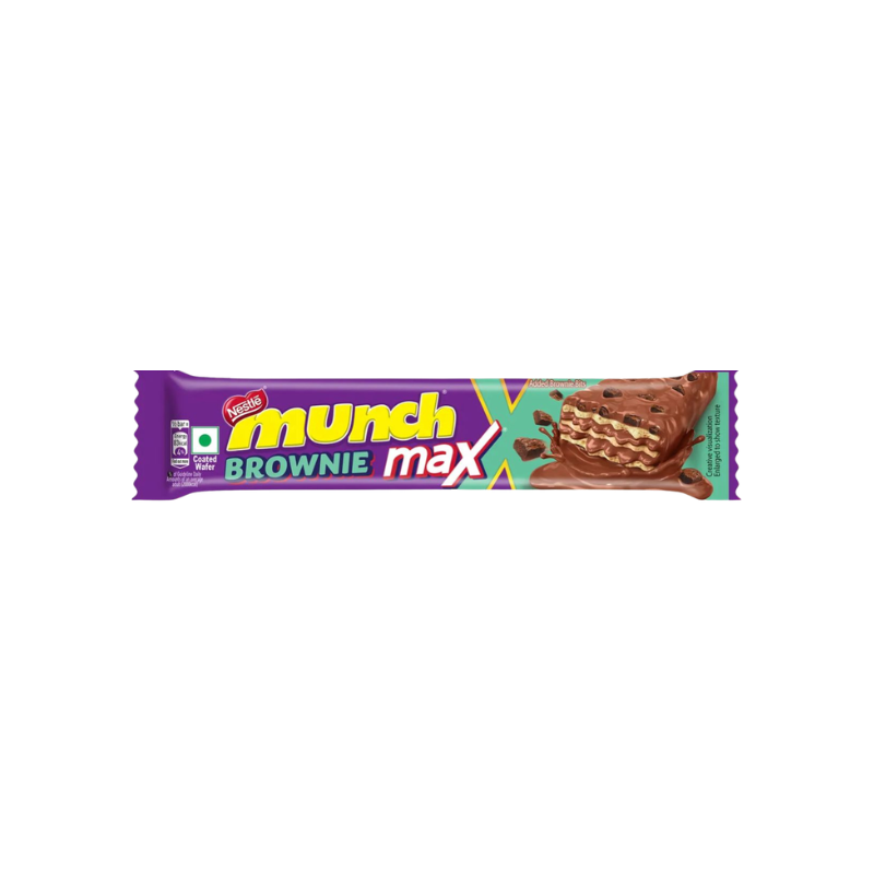 Munch Brownie Max chocolate bar packaging on a white background