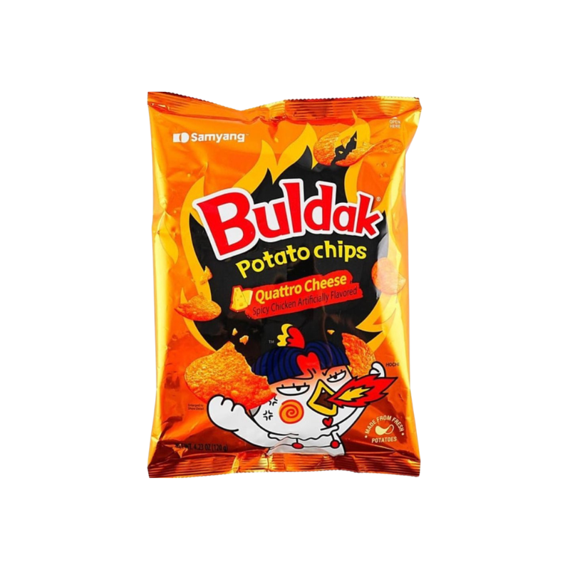 Buldak potato chips packaging with Samyang logo on a white background