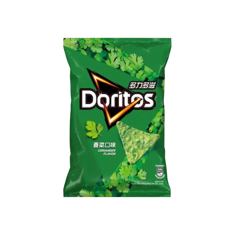 Green Doritos bag with cilantro flavor on a white background
