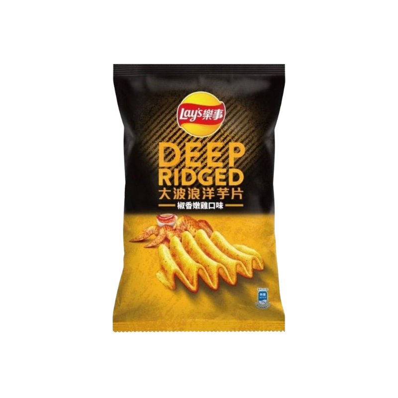 Lay's Deep Ridged potato chips packaging on a white background