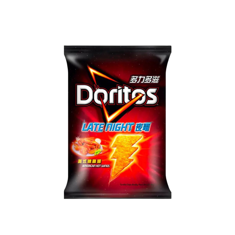 Doritos Late Night snack bag with red and black design on a white background
