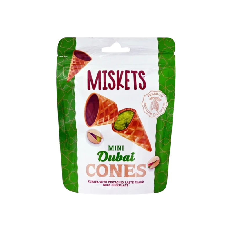 Packaging of Misket's Mini Dubai Cones on a white background
