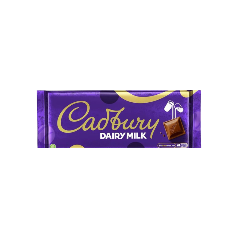 Cadbury Dairy Milk chocolate bar packaging on a white background