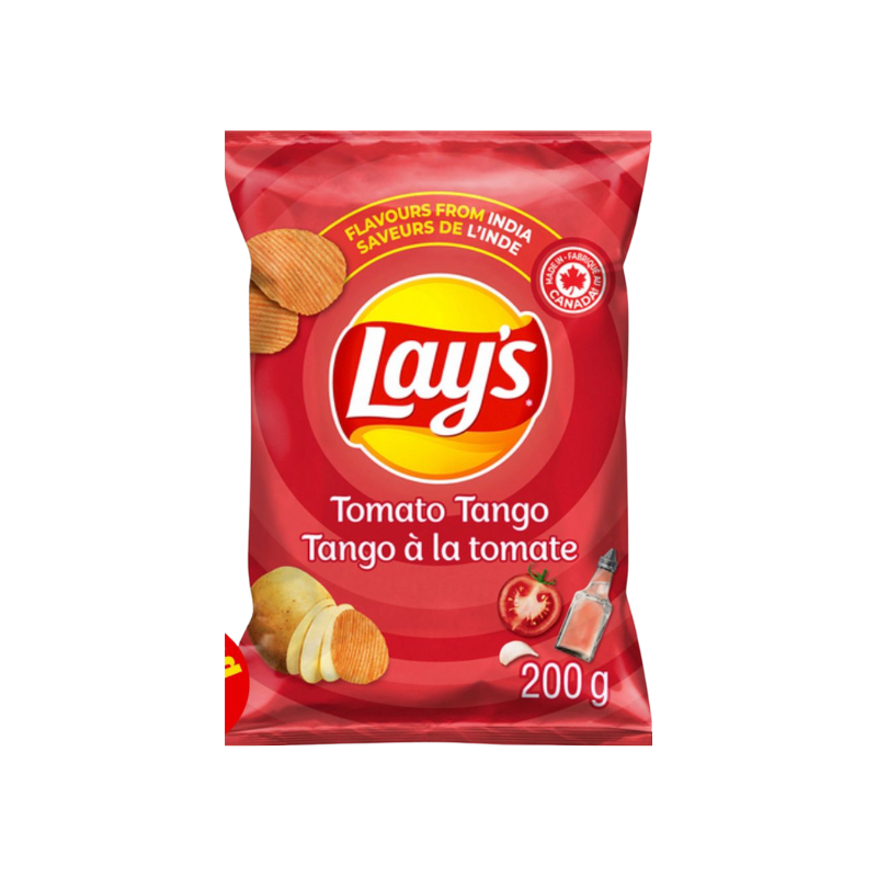 Lay's Tomato Tango potato chips packaging on a white background