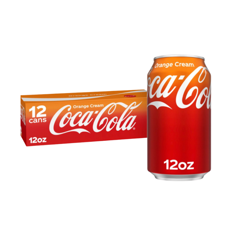 Coca-Cola Orange Cream can and box on a white background