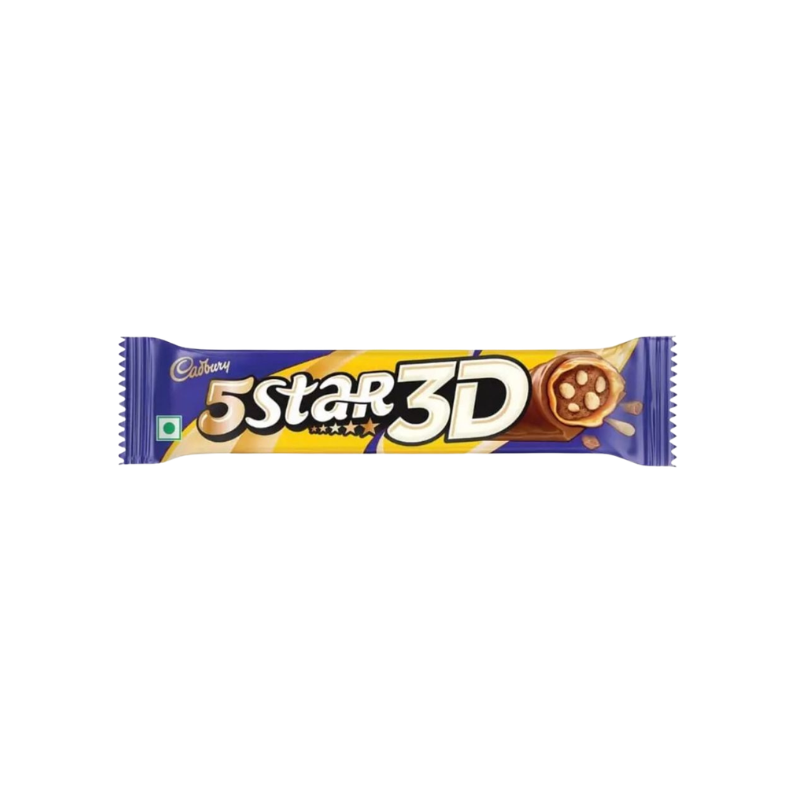 Cadbury 5 Star 3D chocolate bar packaging on a white background