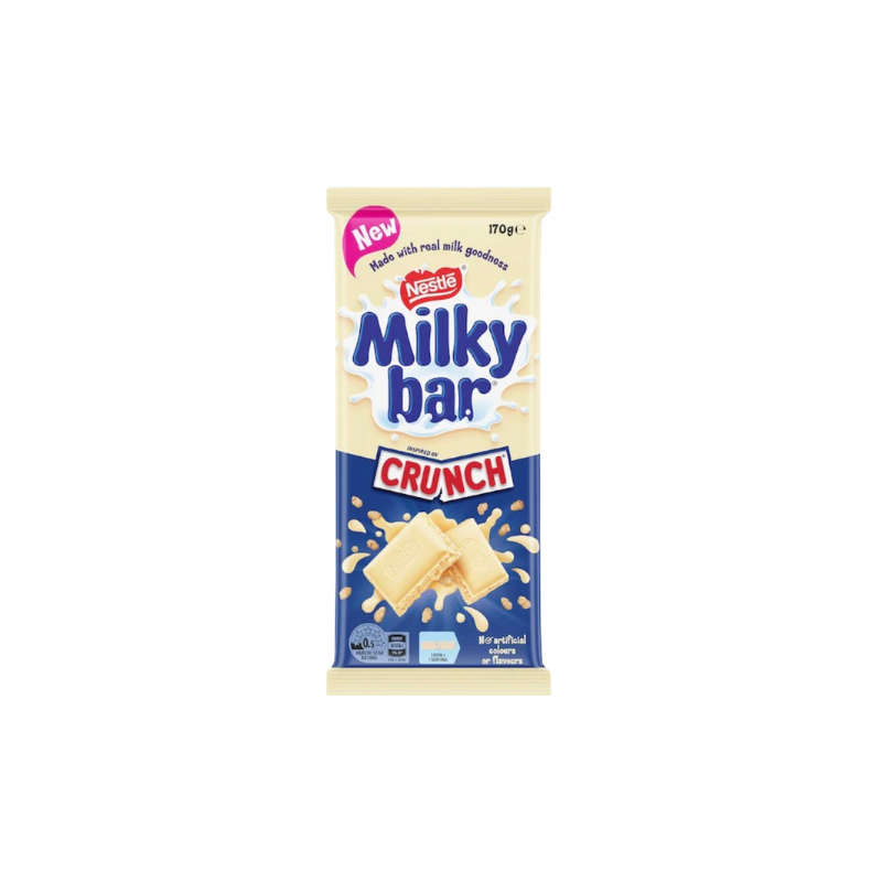 Milky Bar Crunch chocolate bar packaging on a white background