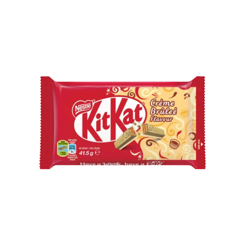 KitKat Crème Brèlée flavor packaging on a white background