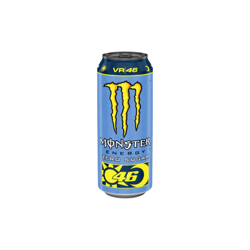 Monster Energy drink can with VR46 branding on a white background