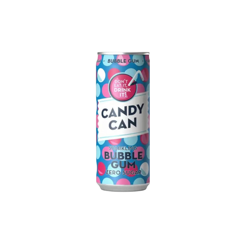 Candy Can bubble gum can with colorful design on a white background