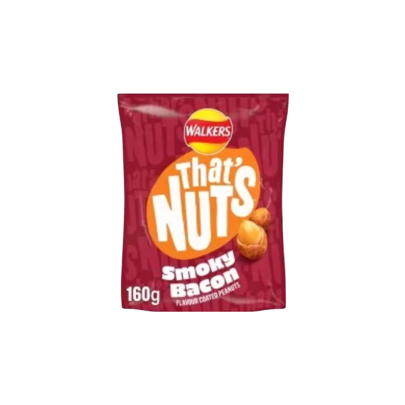 Walkers That's Nuts Smoky Bacon snack packet on a white background
