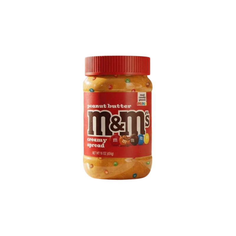 Jar of M&M's peanut butter creamy spread on a white background