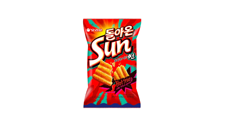 Colorful snack package with 'Sun' branding on a white background