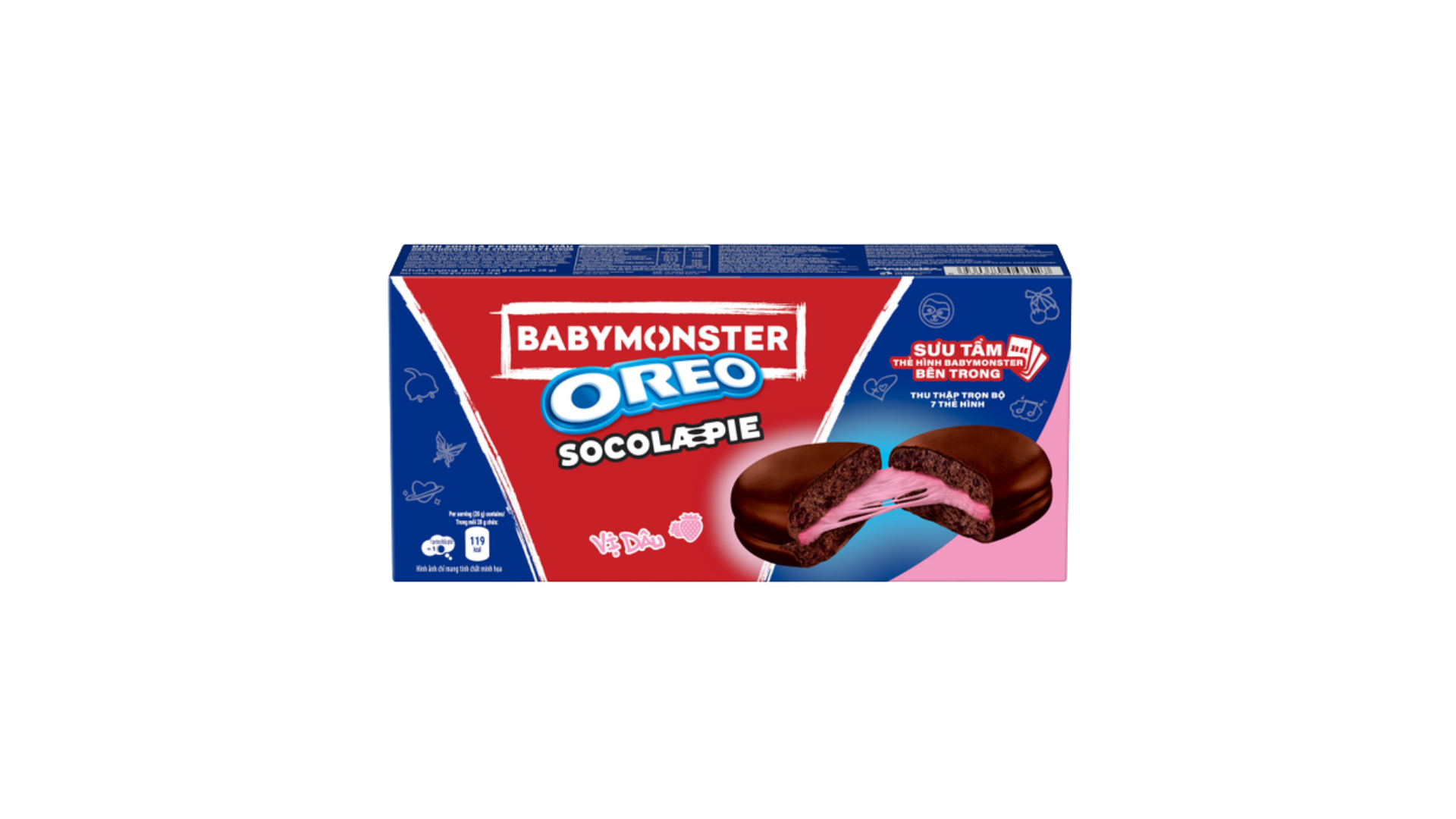 Box of Baby Monster Oreo Socola Pie on a white background