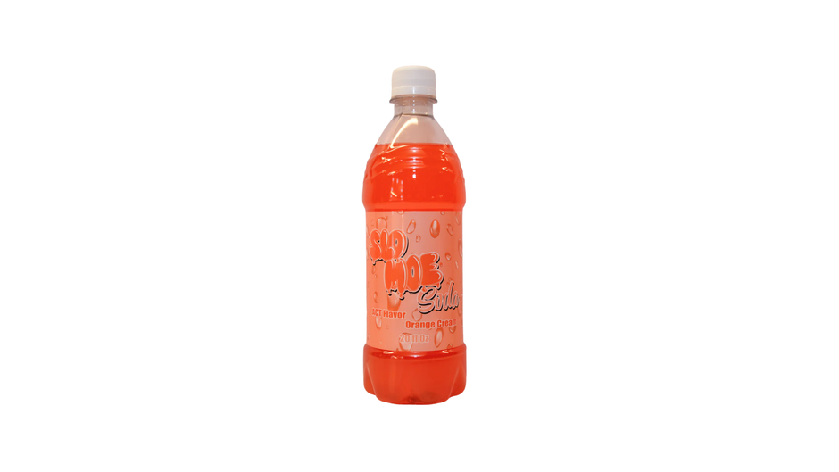 Orange soda bottle with a white cap on a white background