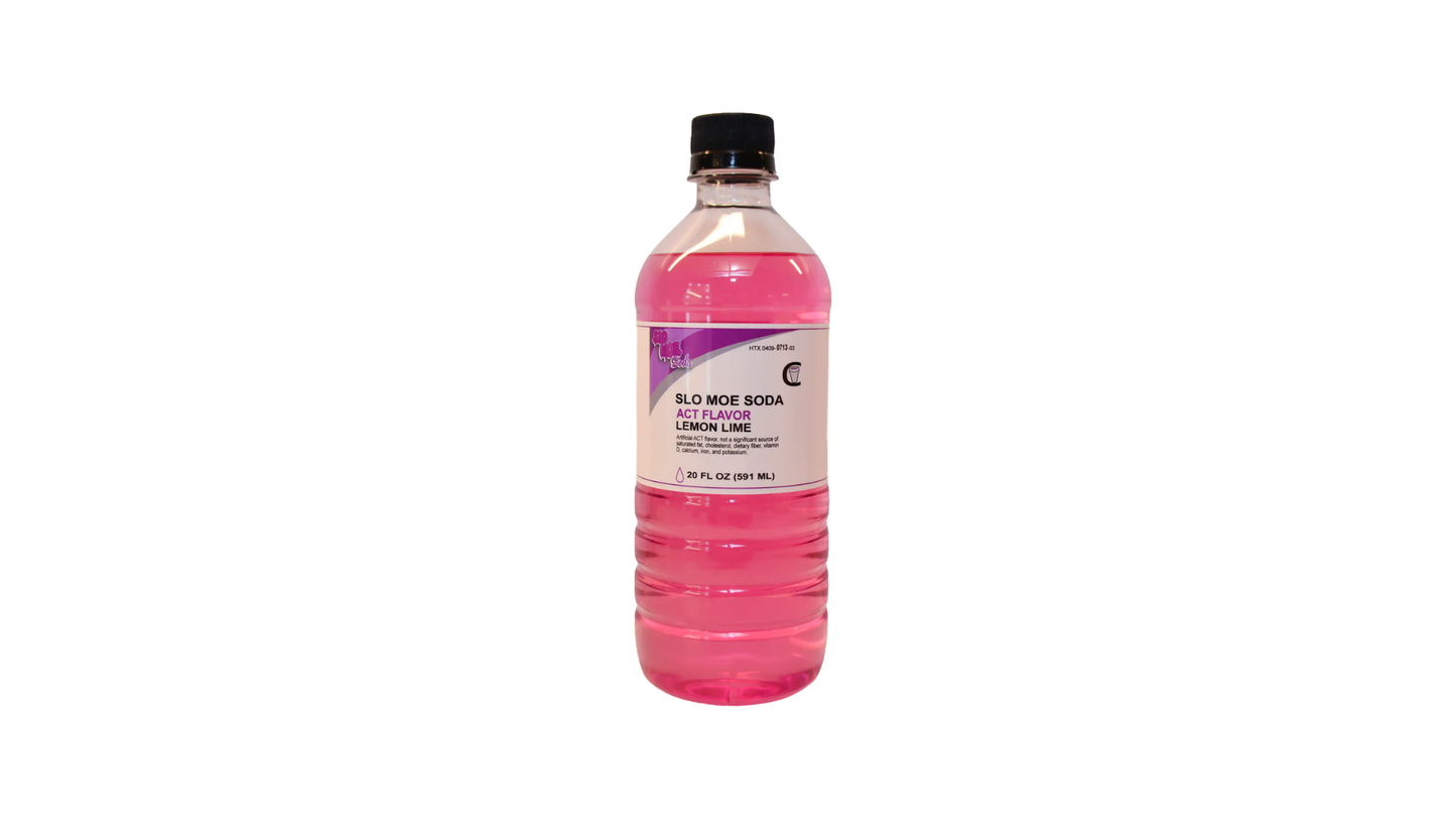 Bottle of pink lemon-lime soda on a white background