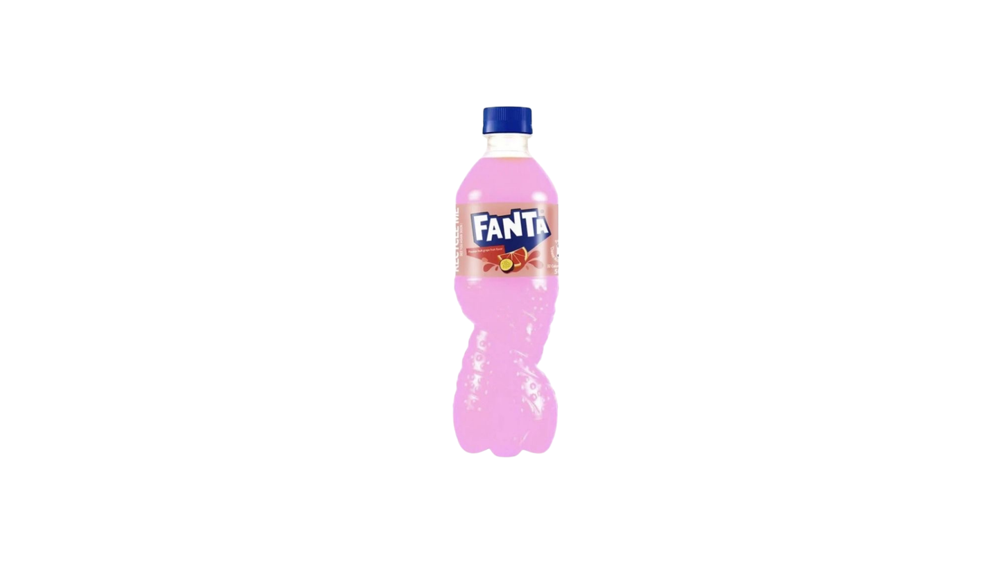 Pink Fanta bottle on a white background