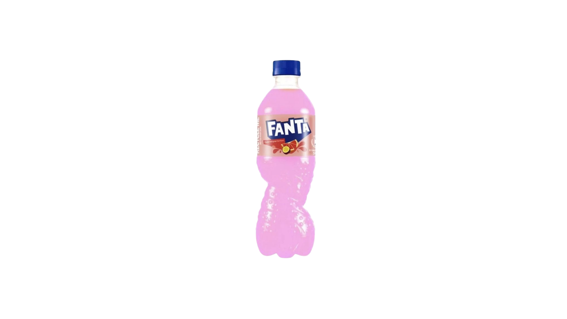 Pink Fanta bottle on a white background