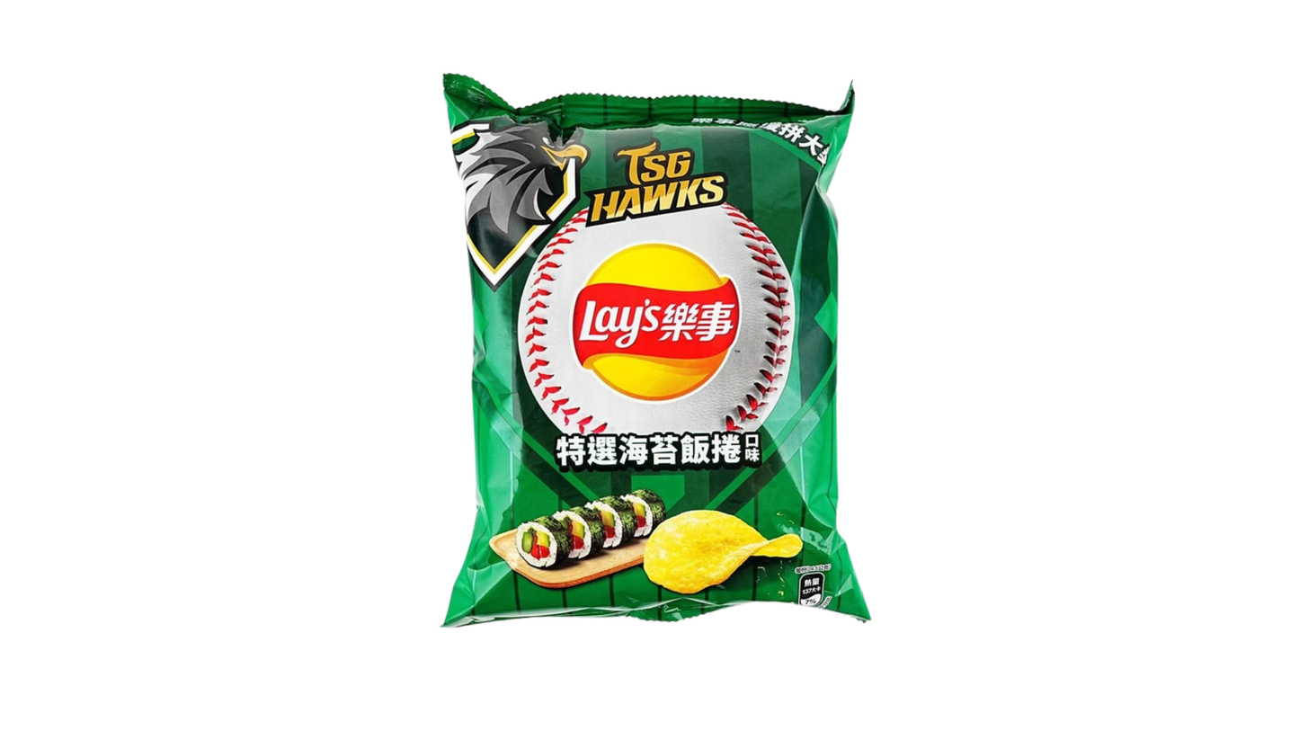 Packaged snack with Lays branding and a baseball design on a white background