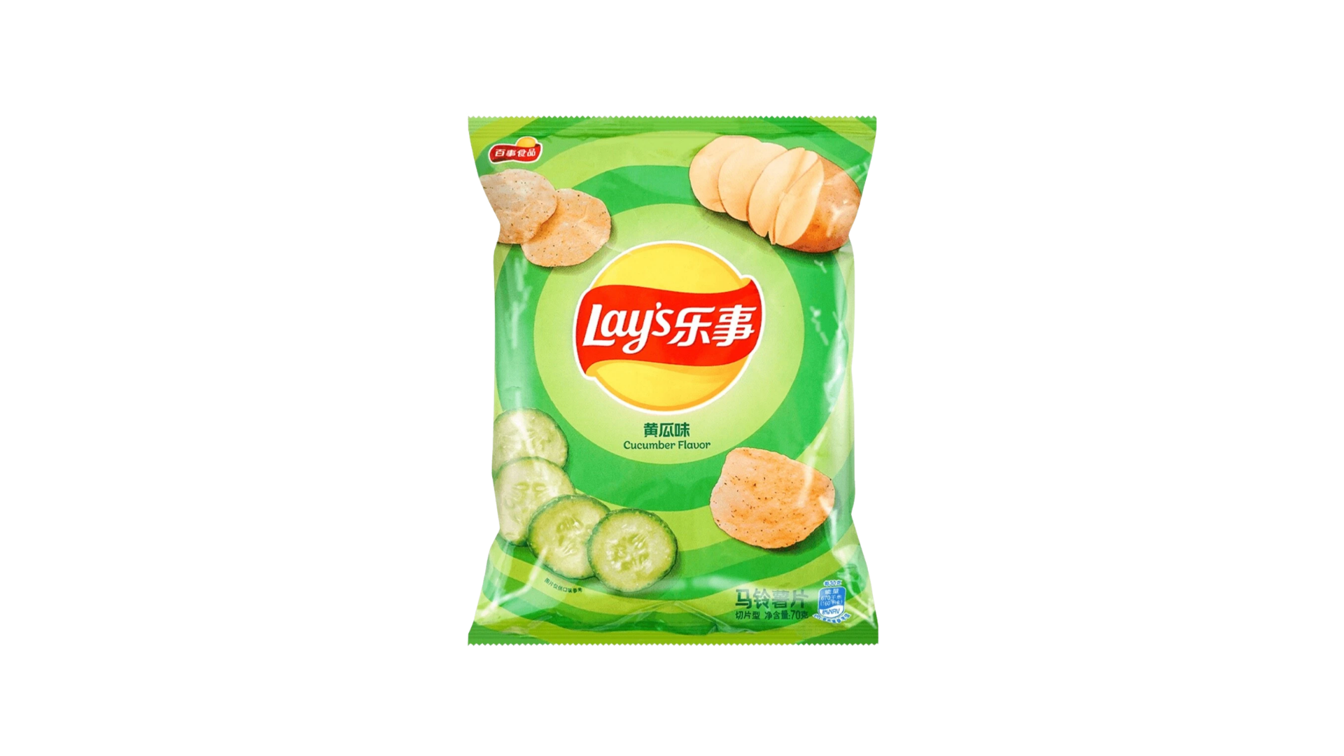 Lay's potato chip bag with green design on a white background