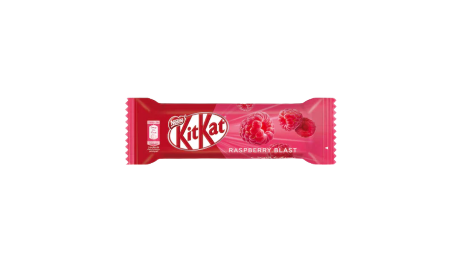 KitKat Raspberry Blast chocolate bar on a white background