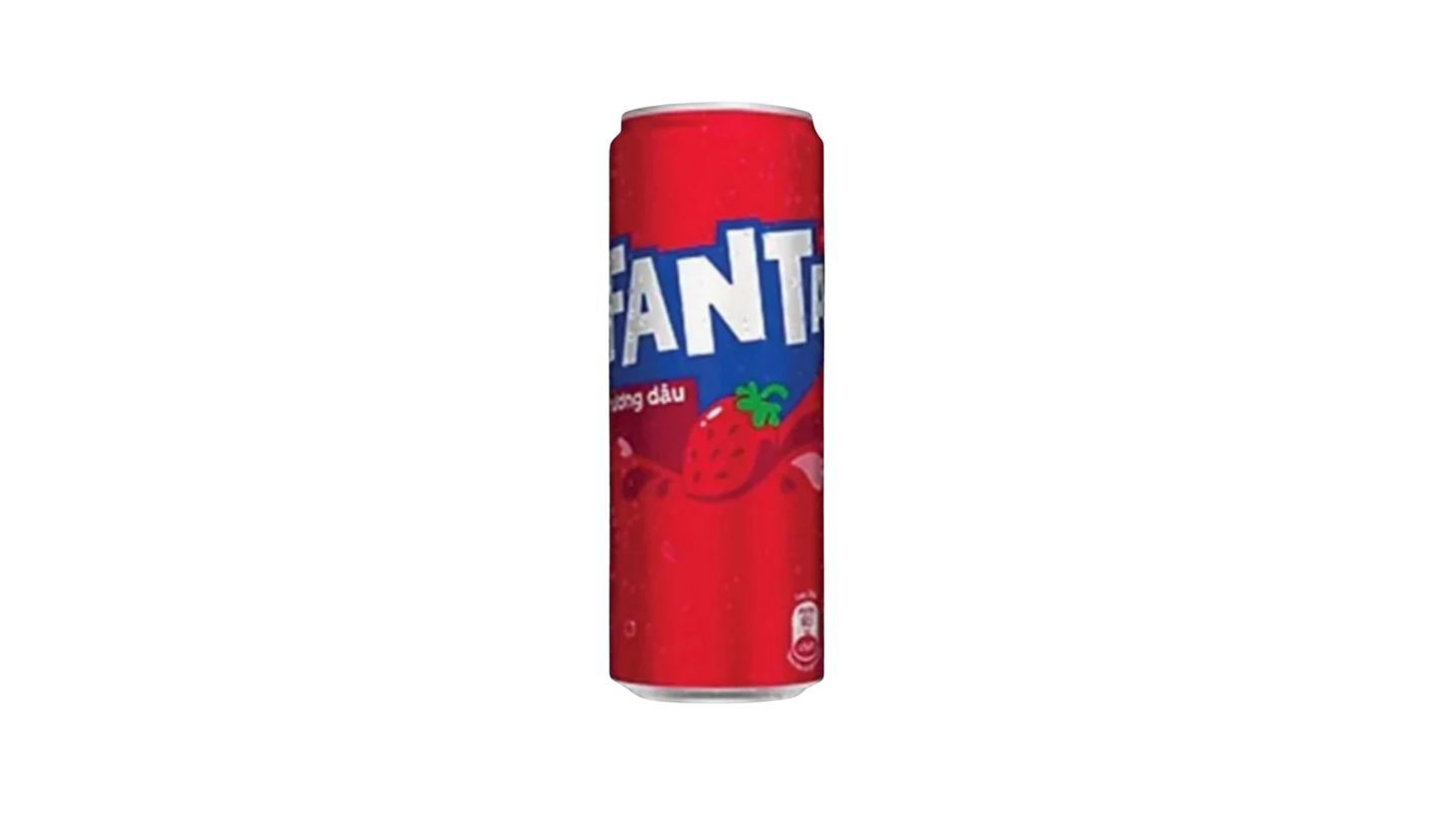 Red Fanta can on a white background