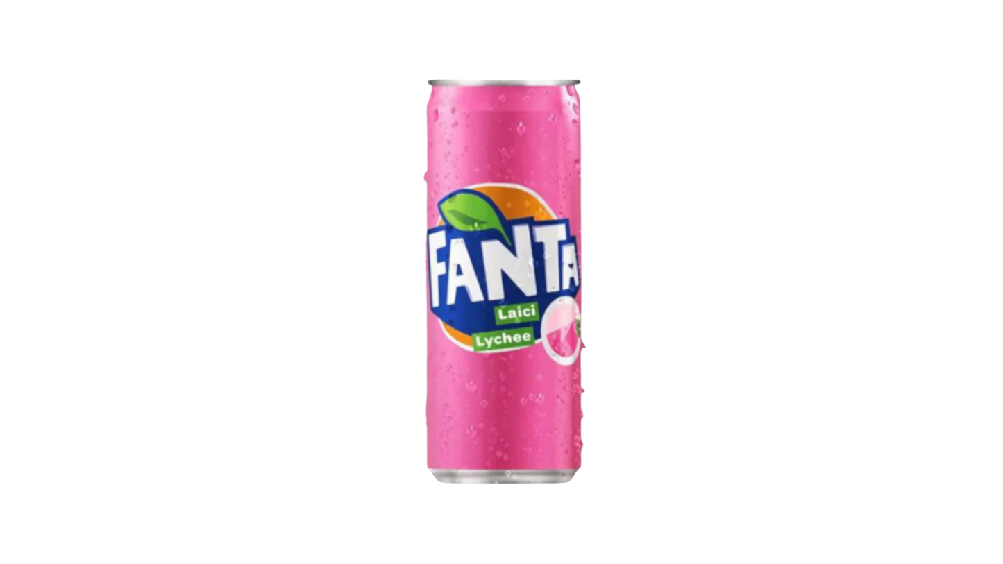 Pink Fanta can on a white background