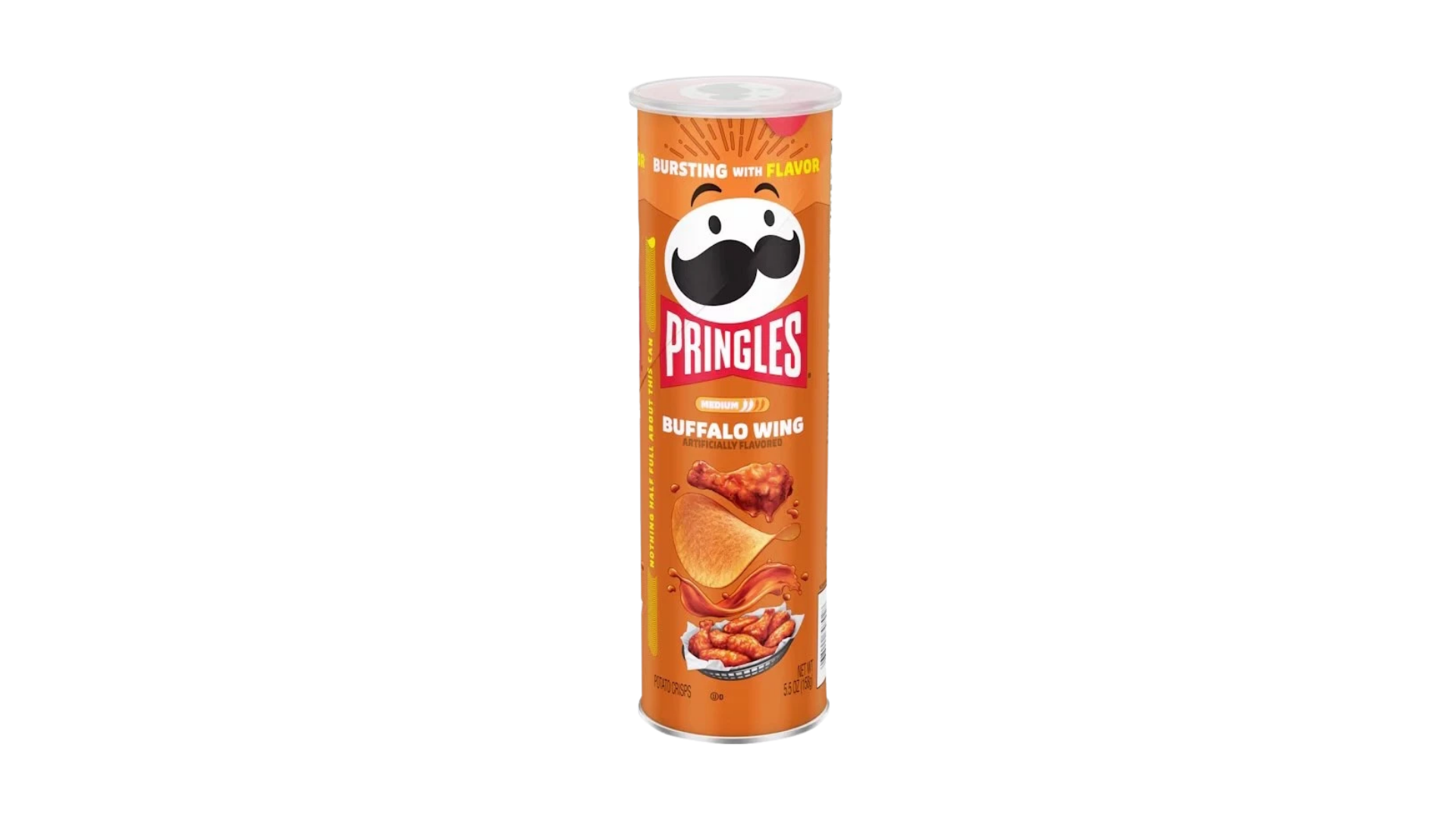 Pringles can of Buffalo Wing flavor on a white background