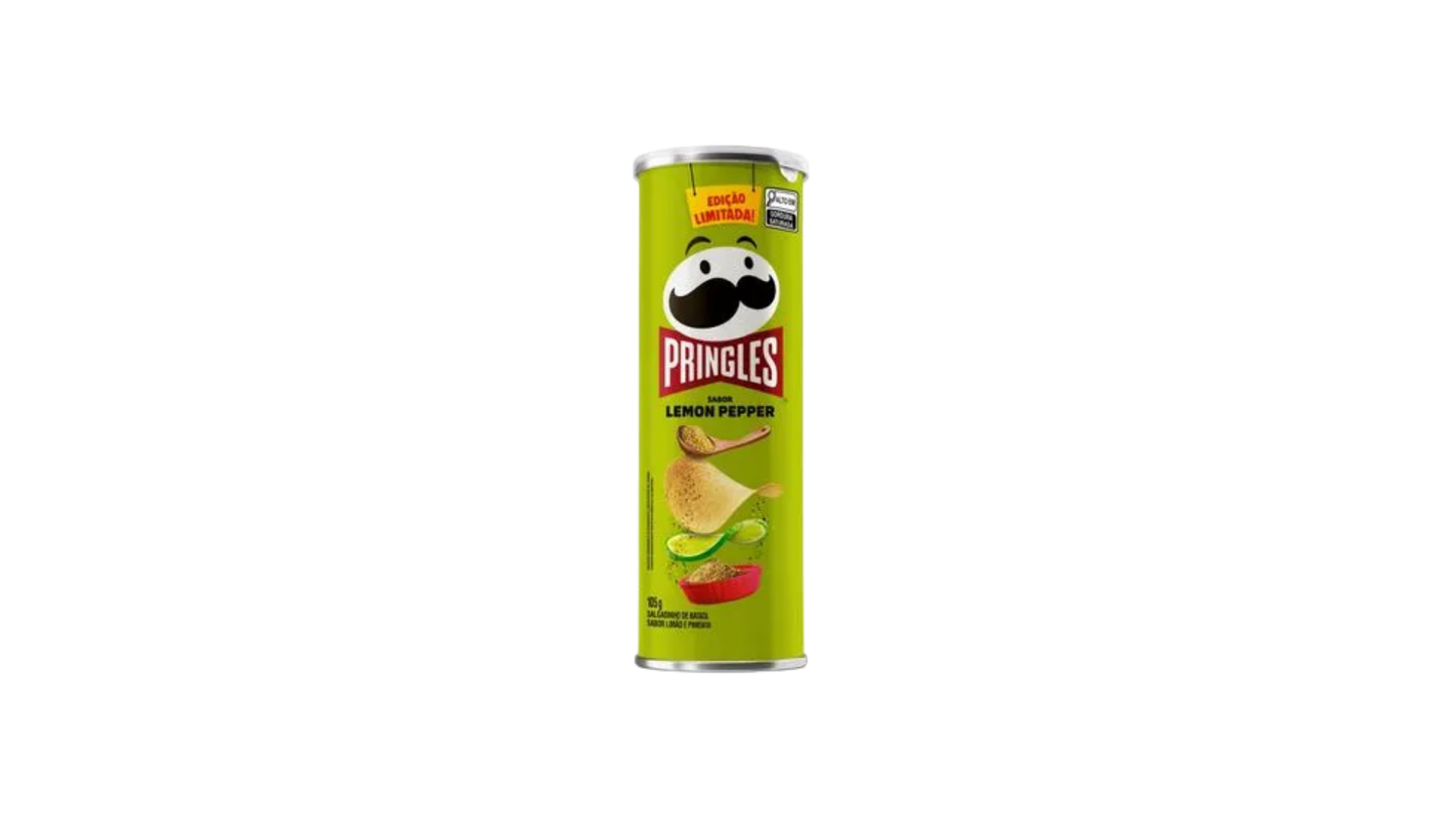 Pringles can of Lemon Pepper flavor on a white background