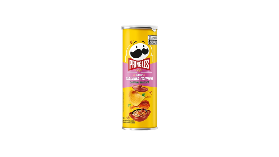 Pringles can with yellow label on a white background