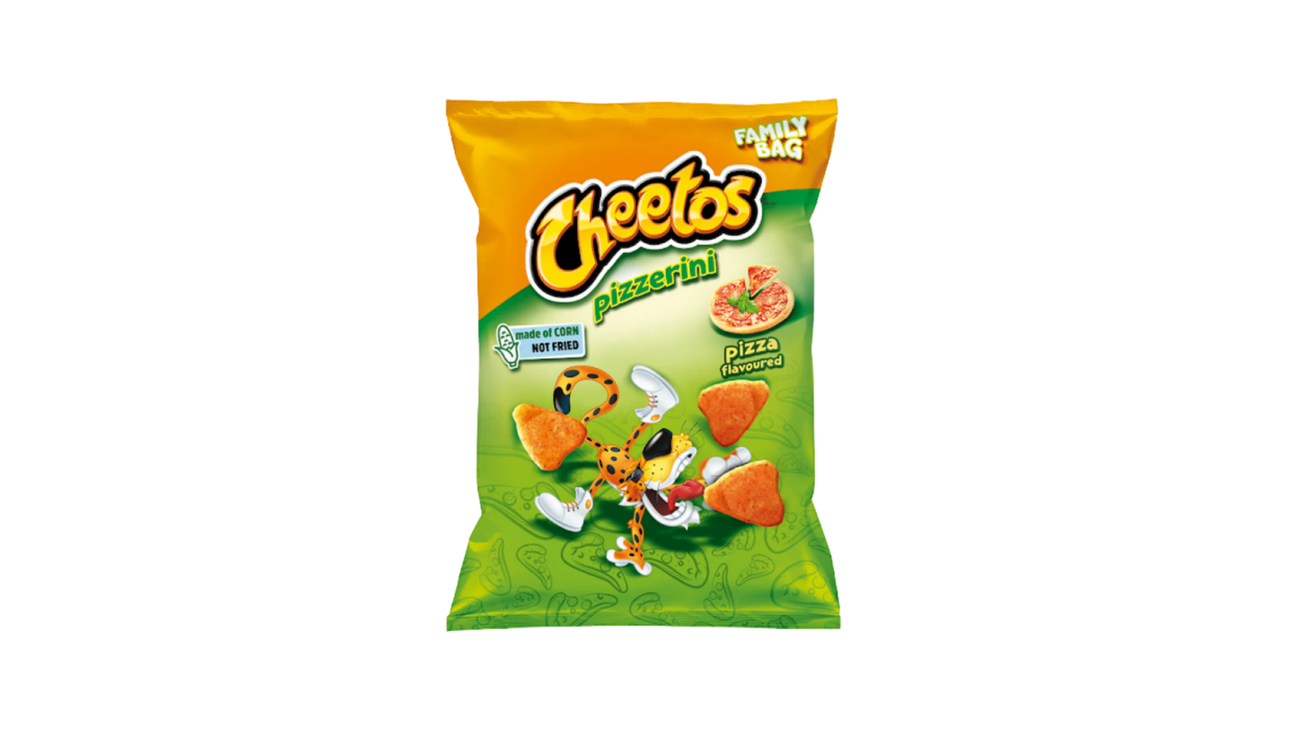 Cheetos Pizzerina snack bag on a white background