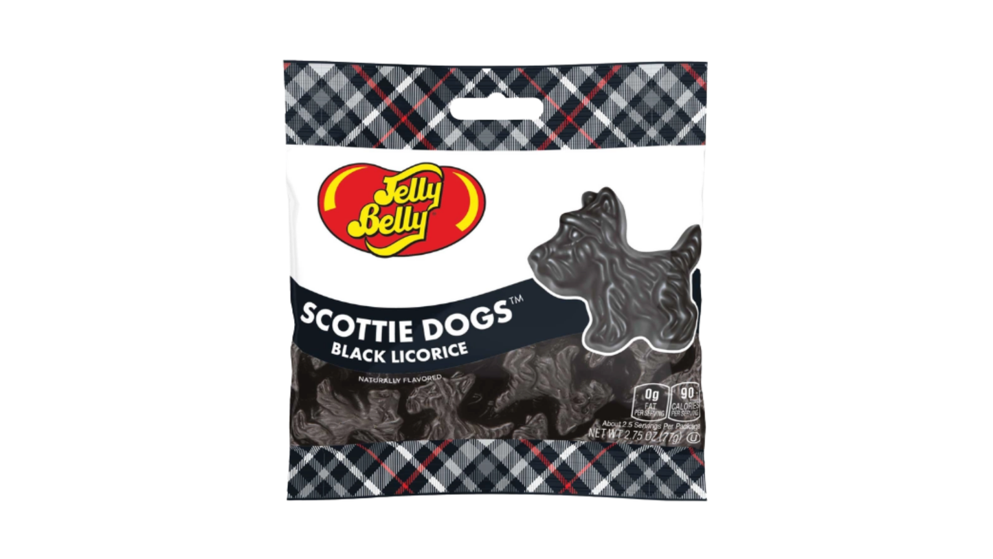 Jelly Belly Scottie Dogs Black Licorice package on a white background