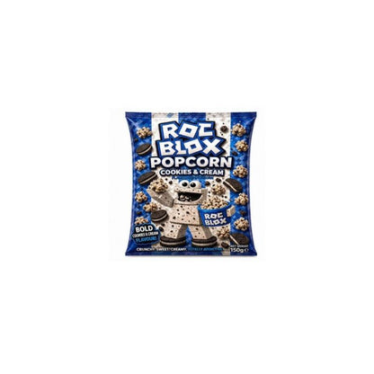 Bag of Roc Blox Popcorn Cookies & Cream flavor on a white background