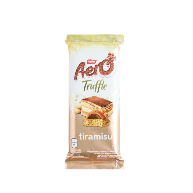 Aero Truffle Tiramisu chocolate bar packaging on a white background