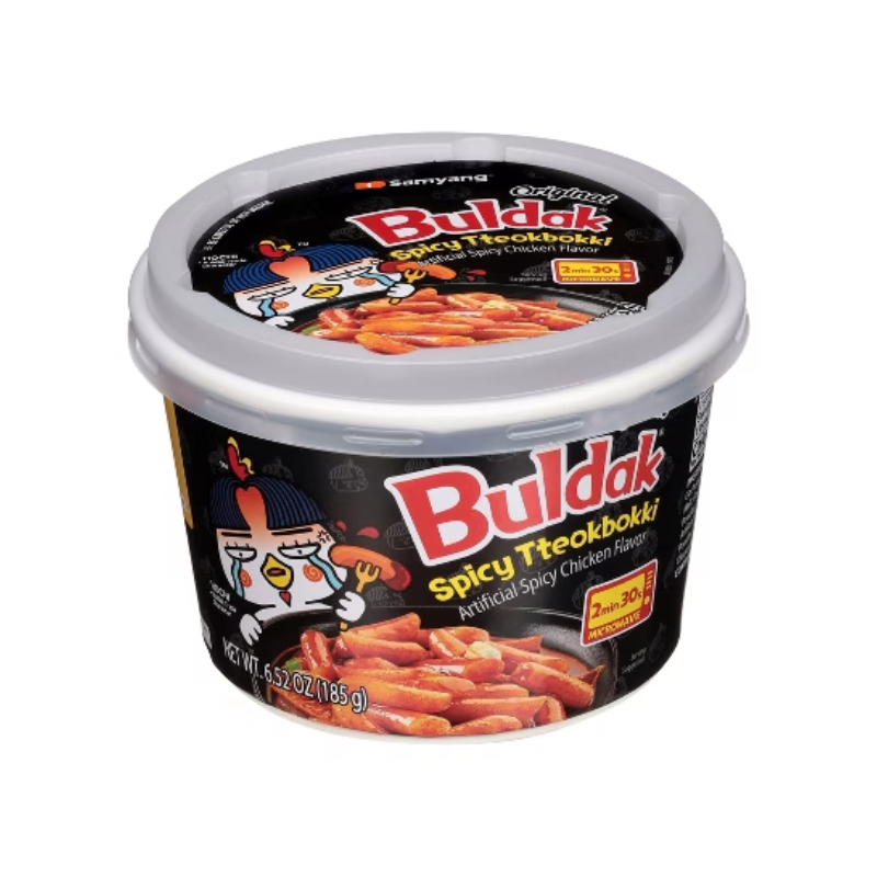Buldak Spicy Tteokbokki container on a white background