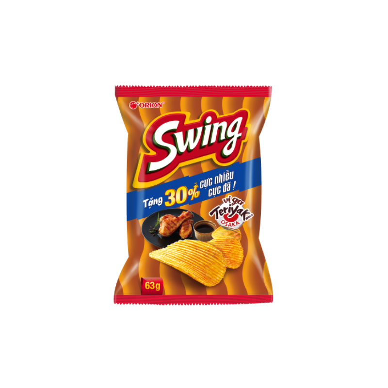 Swing brand potato chip packet on a white background