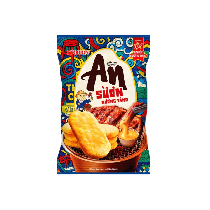 Colorful packaging of Orion An Suon with food images on a white background